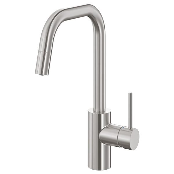 Kitchen faucet with pull-out spout, stainless steel color