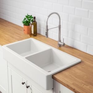 Apron front sink, white, 34 1/4x19x9 5/8 "