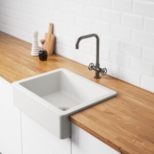 Kitchen faucet with handspray, black polished metal