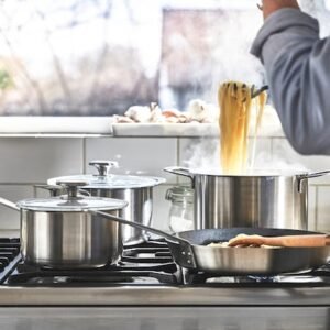 5-piece cookware set, glass/stainless steel