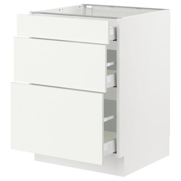 Base cabinet with 3 drawers, white/Vallstena white, 24x24x30 "